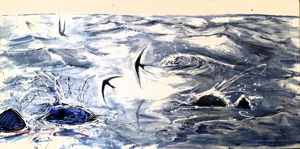 Birds And The Blue Sea - Paintings Birds