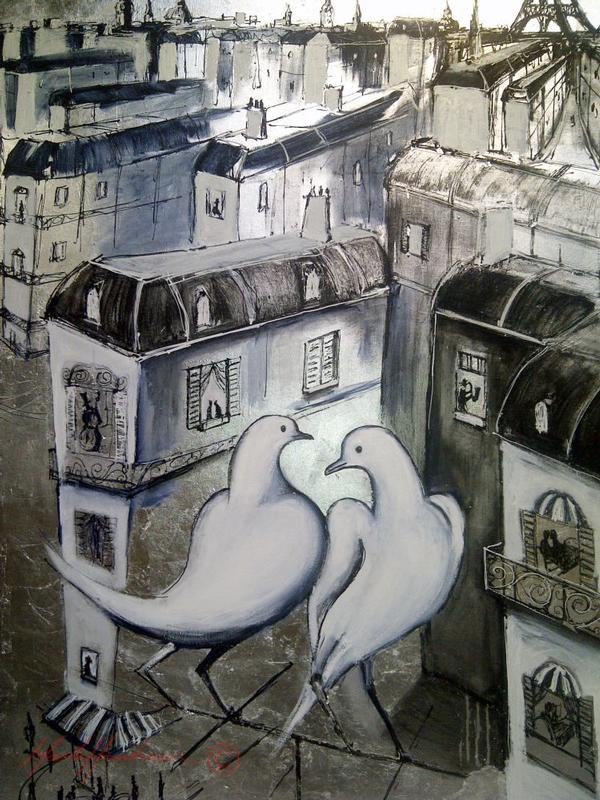Silver Doves In Paris - Paintings Paris