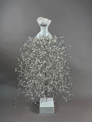 Raku fired Torso with Pearls_ European Crystals