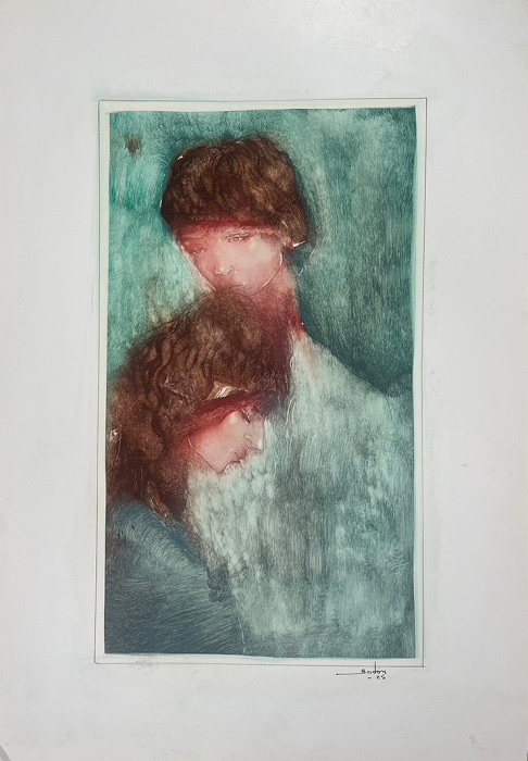 Edel Bordón - Couple on green background