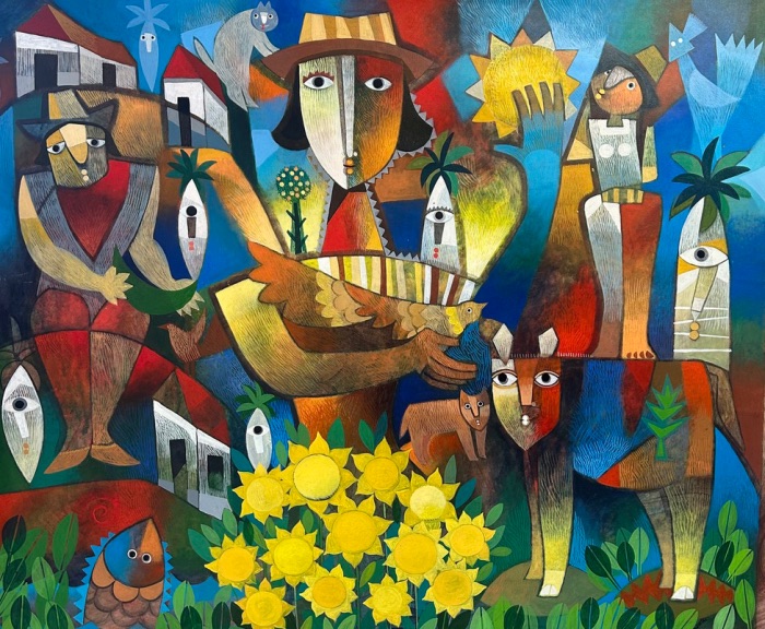 Orestes Gaulhiac - La mujer de los Girasoles<br>Acrylic on canvas 2025