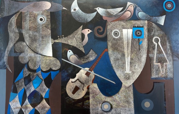 Orestes Gaulhiac - LESIÓN DE MÚSICA<br>Acrylic on canvas 2025