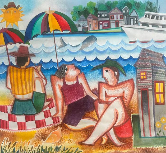 Orestes Gaulhiac - Una tarde de la playa<br>Acrylic on canvas 2025