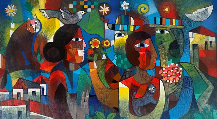 Orestes Gaulhiac - Gente del pueblo<br>Acrylic on canvas 2025