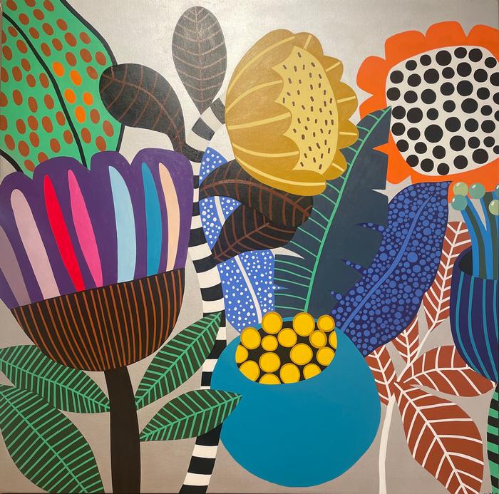 Jesus Hermida - Untitled (Blue and orange flowers)