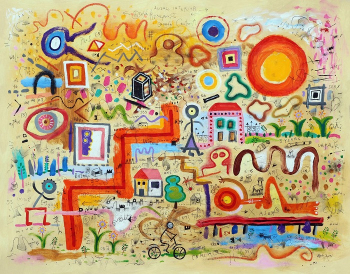 Luis Rodríguez NOA - Ascenso Interior<br>Mixed media: Acrylic, ink & oil paint stick on canvas 2025