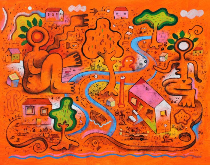 Luis Rodríguez NOA - Tierra fértil<br>Mixed media: Acrylic, ink & oil paint stick on canvas 2025