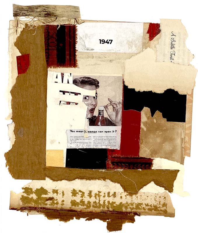Patricia Leeds 1947_ book art collage reflecting the American culture in The Art of the Book at Seager Gray Gallery_ Mill Valley in the San Francisco Bay Area