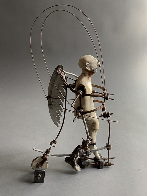 Aggie Zed quirky figurative animal hybrid ceramic sculpture at Seager Gray Gallery in Mill Valley CA in the San Francisco Bay Area
