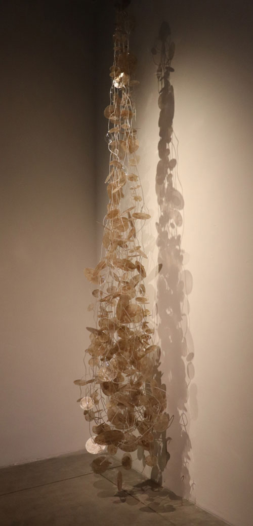 Dana Lynn Louis Constellation III a glass and mica suspensed sculptural artwork at Seager Gray Gallery in Mill Valley CA in the San Francisco Bay Area
