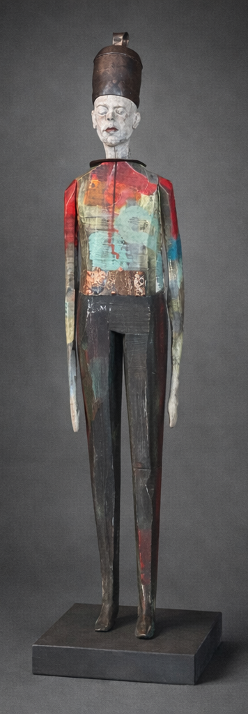 Joe  Brubaker - Joe Brubaker_ Francis_ carved wood figurative sculpture at Donna Seager Fine Arts in San Rafael in the San Francisco Bay Area