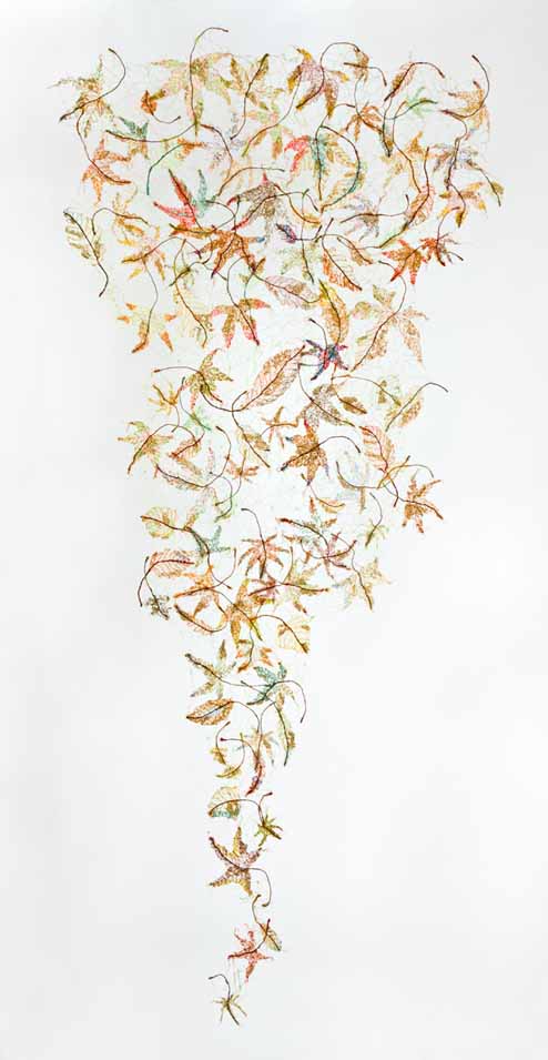 Ninety-nine Leaves 2 an abstract work created with thread and book page fragments by Lisa Kokin at Seager Gray Gallery in Mill Valley California San Francisco Bay Area - Lisa  Kokin