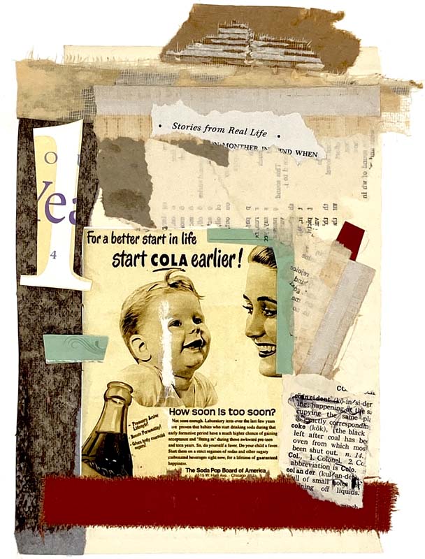Patricia Leeds_ Stories from Real Life_ book art collage reflecting the American culture in The Art of the Book at Seager Gray Gallery_ Mill Valley in the San Francisco Bay Area