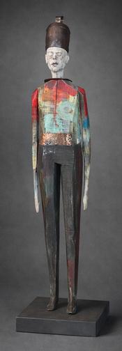 Joe Brubaker_ Francis_ carved wood figurative sculpture at Donna Seager Fine Arts in San Rafael in the San Francisco Bay Area