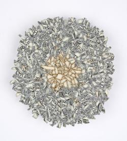 Lisa  Kokin Lisa Kokin Almighty (No) a conceptual thread and shredded money artwork at Seager Gray Gallery in Mill Valley CA in the San Francisco Bay Area