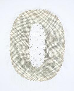 Lisa  Kokin Lisa Kokin Profit and Loss a conceptual thread and shredded money artwork at Seager Gray Gallery in Mill Valley CA in the San Francisco Bay Area