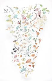 Lisa  Kokin Filifolia an abstract mixed media leaf piect created with thread and book page fragments by Lisa Kokin at Seager Gray Gallery in Mill Valley California San Francisco Bay Area