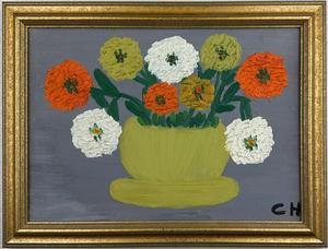 Clementine Hunter Zinnias on a Grey Background