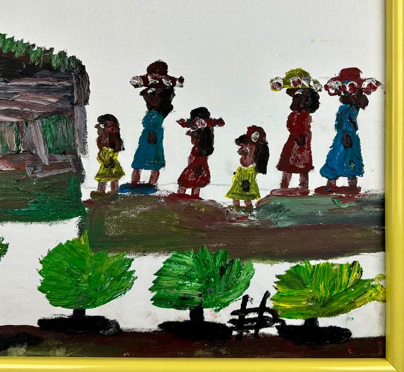 Detail of the ladies going to Church - note the pencil marks still showing in the background.
