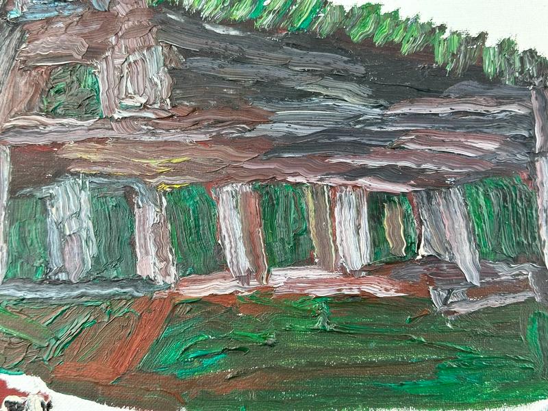 Detail of thick, expressive strokes and vibrant colors