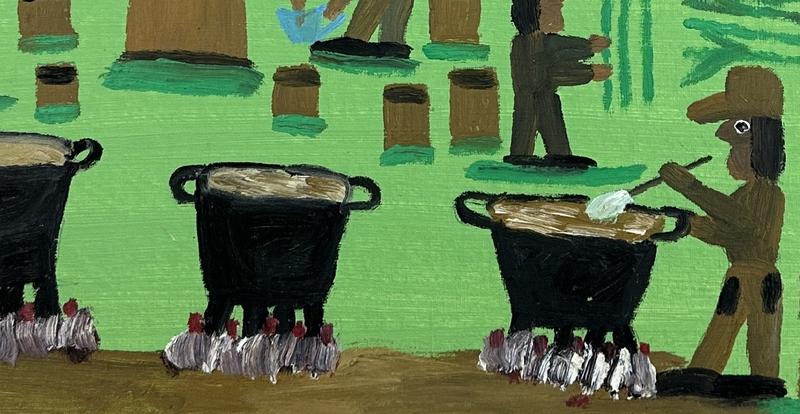 Concentrating the syrup and skimming the impurities at the “kettle train”