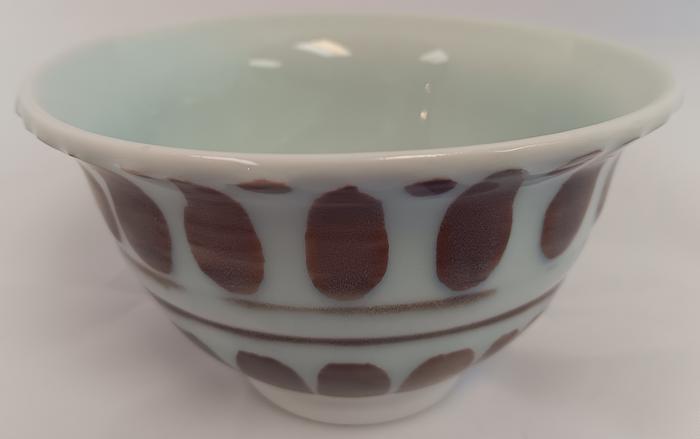 5240- Bowl_ Celedon Blue w_Purple Ovals Erosion - Cheryl Hoagland
