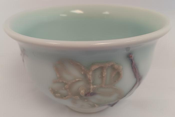 5236-Bowl_ Celedon Blue_ Yellow Flowers_ Leaves - Cheryl Hoagland