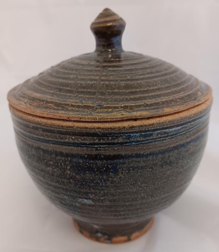 Lidded Bowl - Blue Leaves - W. Lowell Baker