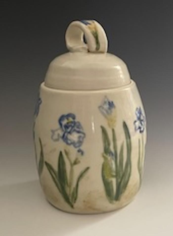 Lidded Jar with Irises - Lisa McEneaney