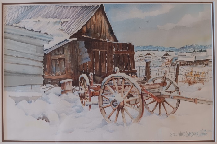 Retired (Wagon by Barn in Winter) - Secundino Sandoval