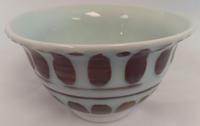 Cheryl Hoagland 5240- Bowl_ Celedon Blue w_Purple Ovals Erosion