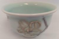 Cheryl Hoagland 5236-Bowl_ Celedon Blue_ Yellow Flowers_ Leaves