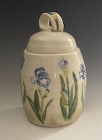 Lisa McEneaney Lidded Jar with Irises