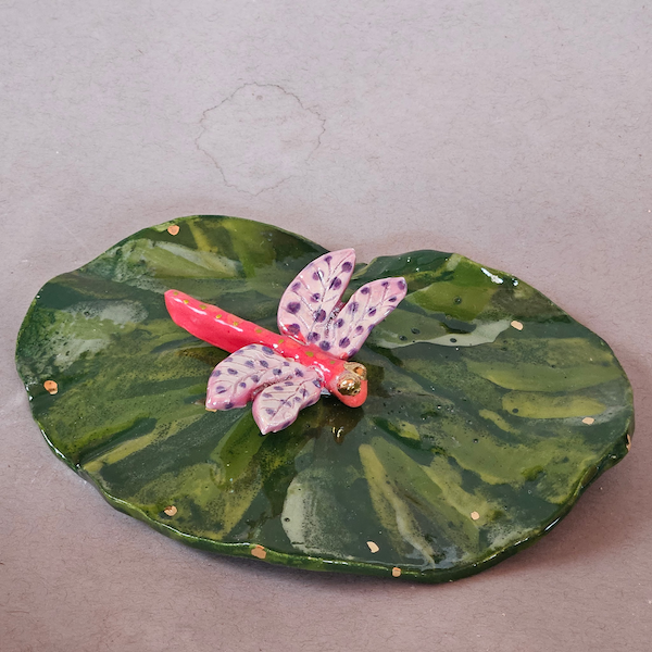 Small Dragonfly on Lily Pad - Virginia Harrison