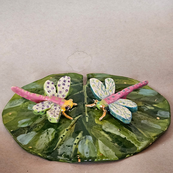 Large Lily Pad with Two Dragonflies - Virginia Harrison
