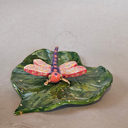 Virginia Harrison Purple _ Orange Dragonfly on Lily Pad