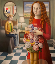 Two Women with Flowers