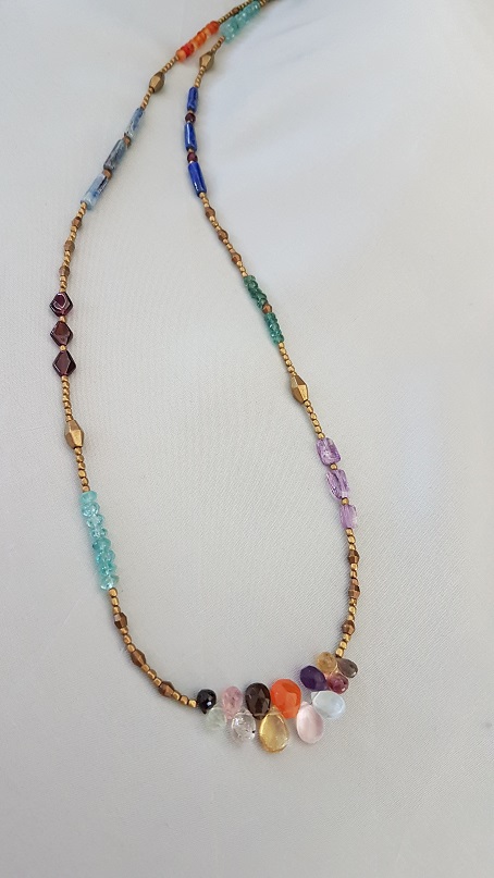 3831. Gemstone and Brass Bead Necklace - Lynn Walsh
