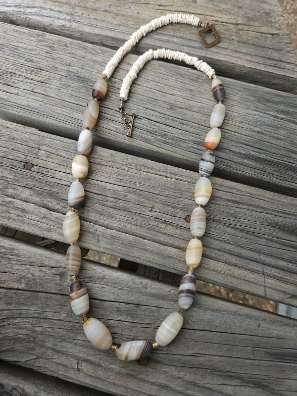 4601. Bronze_ Agate and Shell Necklace - Lynn Walsh