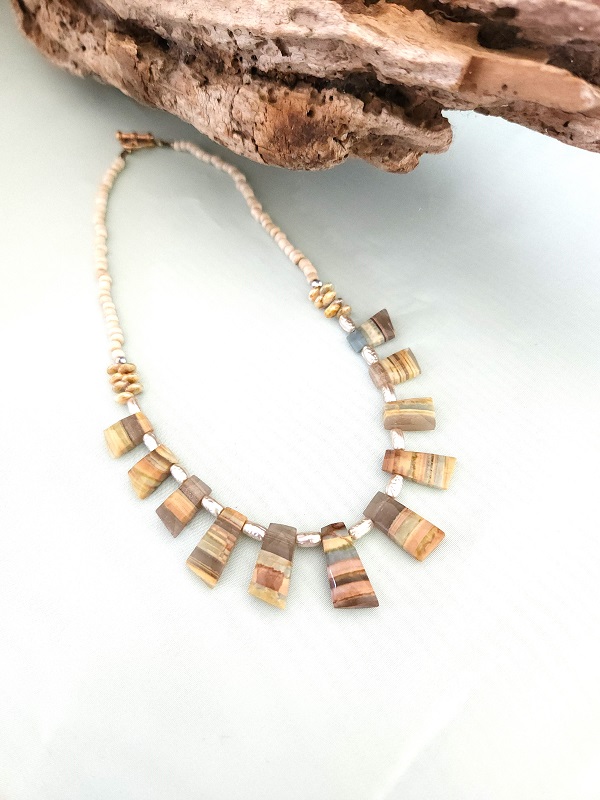 4864. Opal Drops on Glass bead Necklace - Lynn Walsh