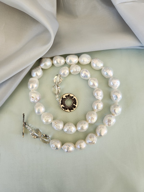 5274. Pearl_ Crystal_ Silk Necklace - Lynn Walsh