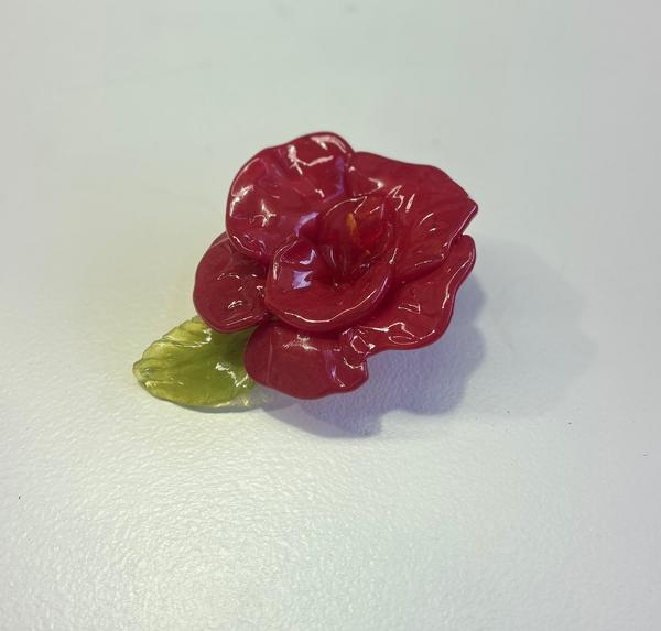 Red Rose with Leaf - Amanda Dziedzic