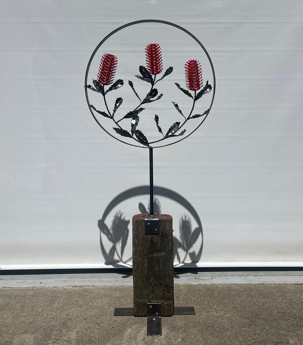 Triple Red Banksia on Timber base - Grant Flather