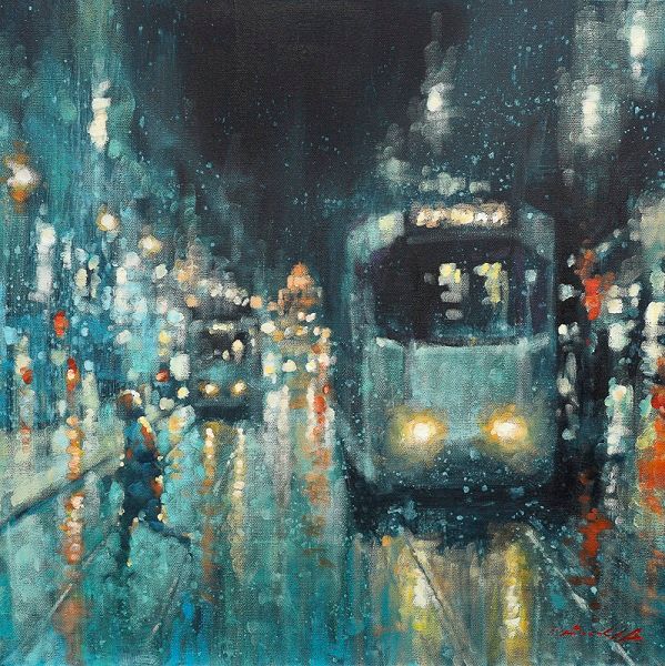 Trams at Dusk - David Hinchliffe