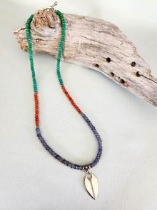 Lynn Walsh 3286. Lolite_ Carnelian_ Turquoise Necklace with Pendant