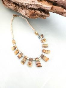 Lynn Walsh 4864. Opal Drops on Glass bead Necklace