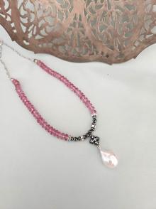 Lynn Walsh 5090. Pink Topaz with Pearl Drop Necklace
