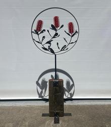 Grant Flather Triple Red Banksia on Timber base