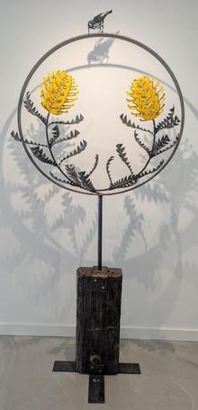 Yellow Double Banksia with Honeyeater