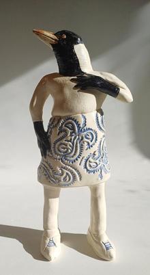 Sally Hook Magpie in Blue Patterned Skirt